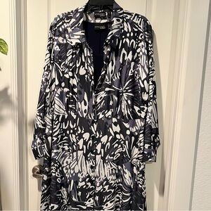 Attitudes by Renée Navy White Abstract Plus Size 2X Dress Jacket Set Boho Artsy